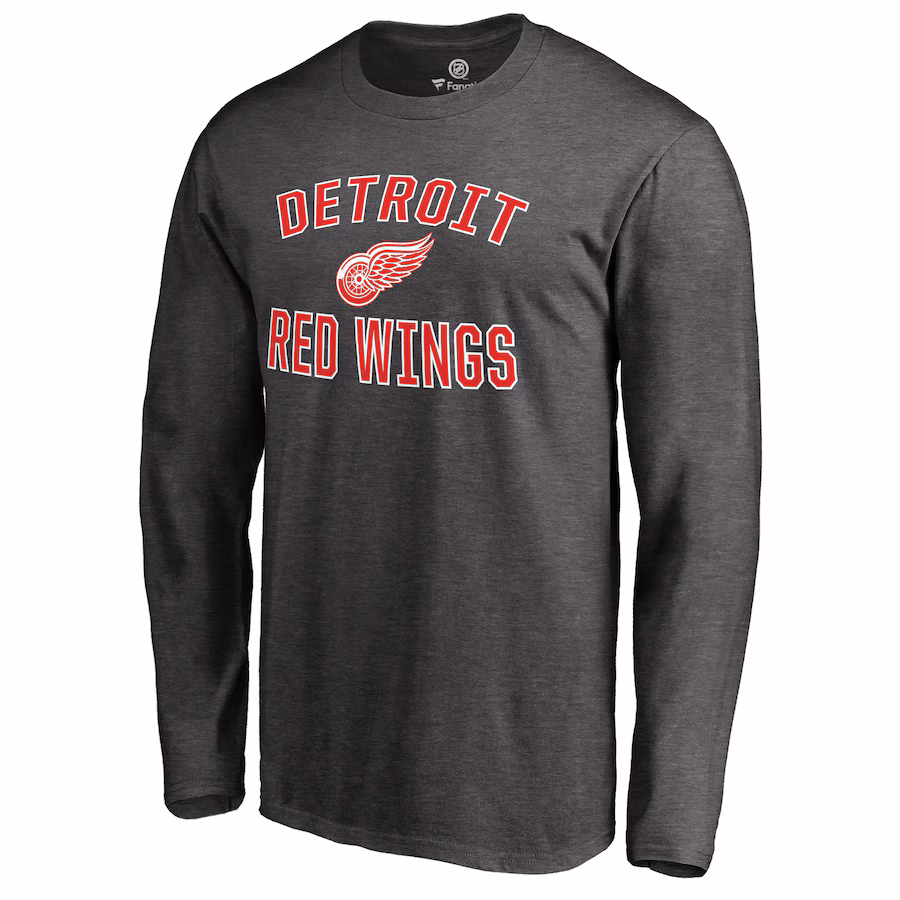 Men's Detroit Red Wings Heathered Gray Victory Arch II Long Sleeve T-Shirt - ujerseystore