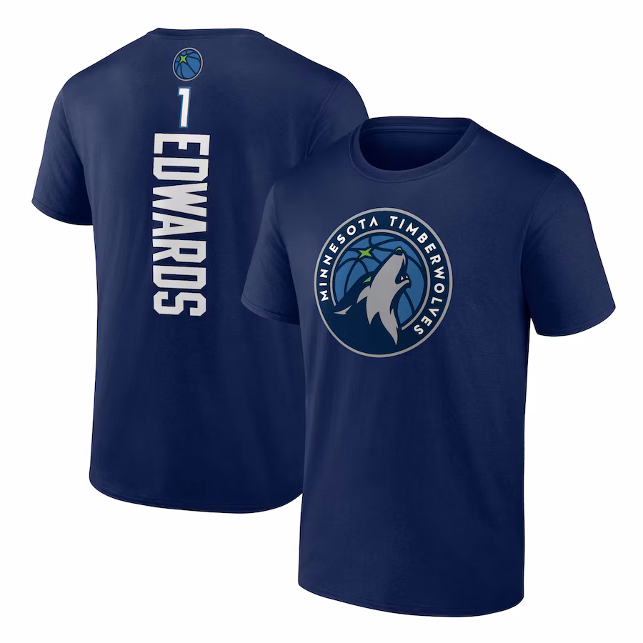 Men's Minnesota Timberwolves Anthony Edwards Navy Playmaker Team Name & Number T-Shirt - ujerseystore