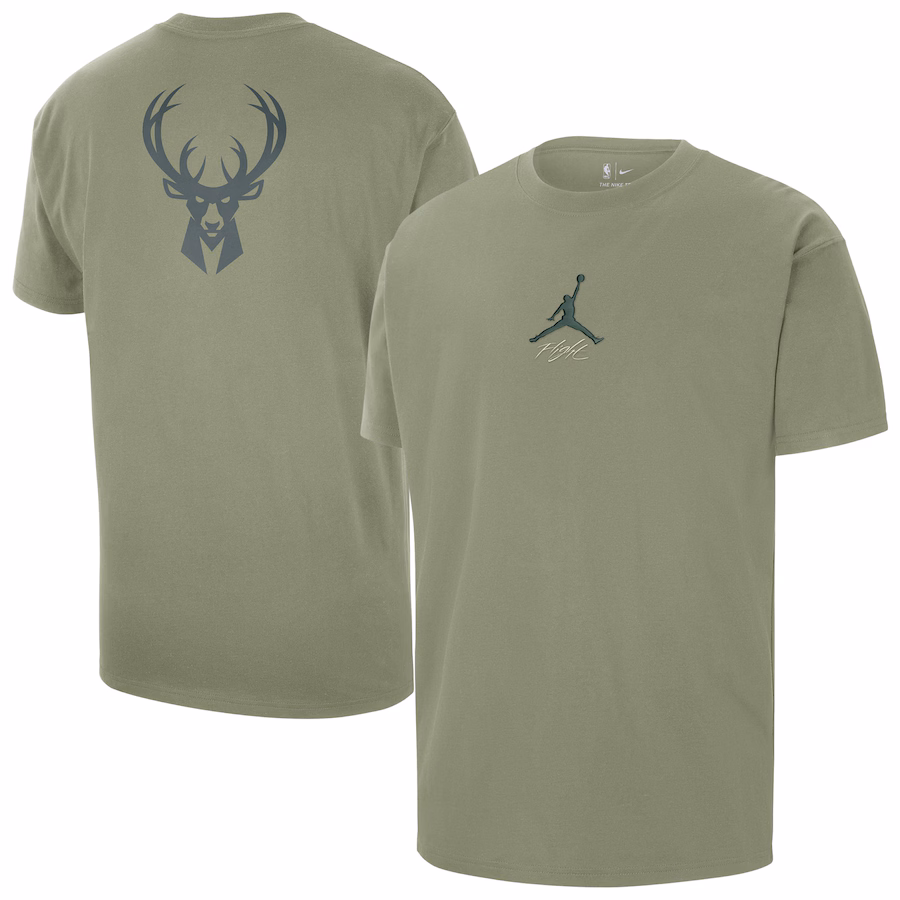 Men's Milwaukee Bucks Jordan Brand Green Statement Edition Jumpman Flight Heavyweight T-Shirt - ujerseystore