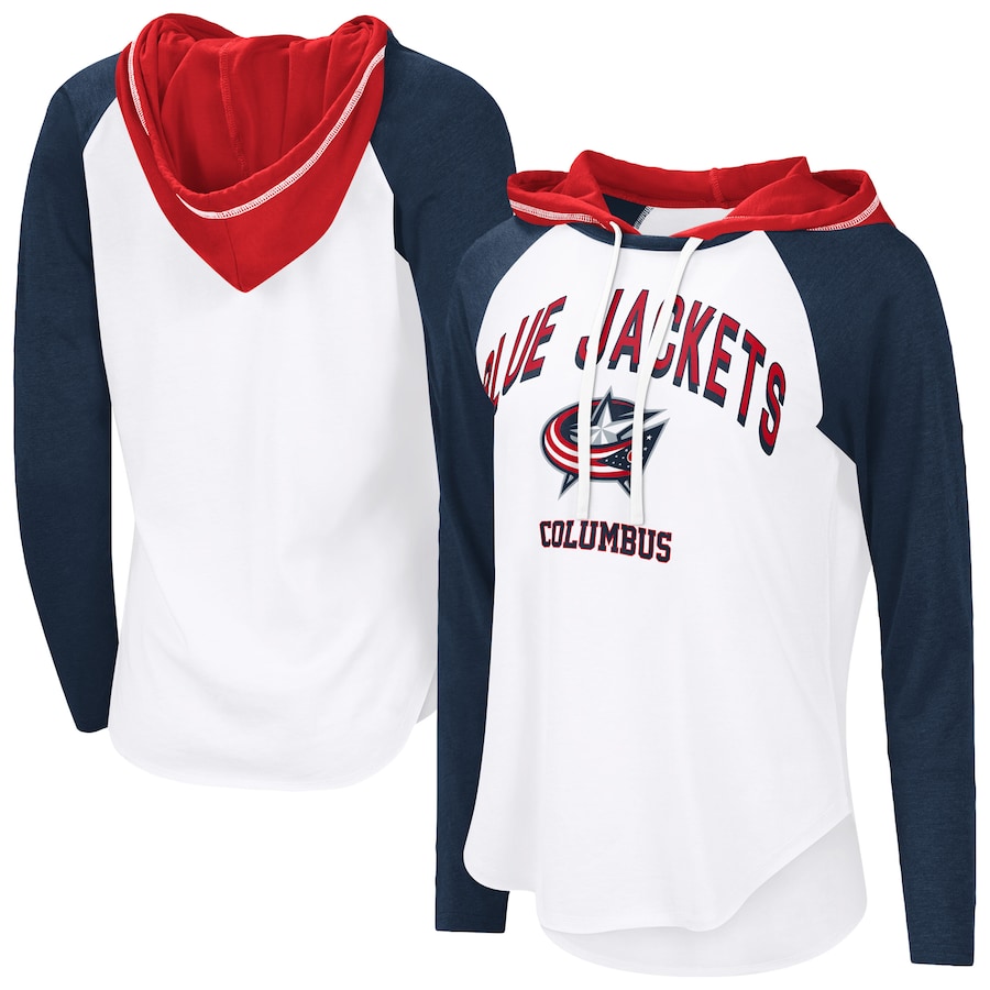 Women's Columbus Blue Jackets G-III 4Her by Carl Banks White VIP Raglan Long Sleeve Hoodie T-Shirt - ujerseystore