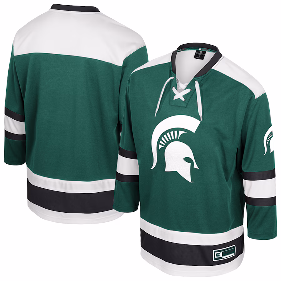 Men's Colosseum  Green Michigan State Spartans Athletic Machine Fashion Hockey Jersey - ujerseystore