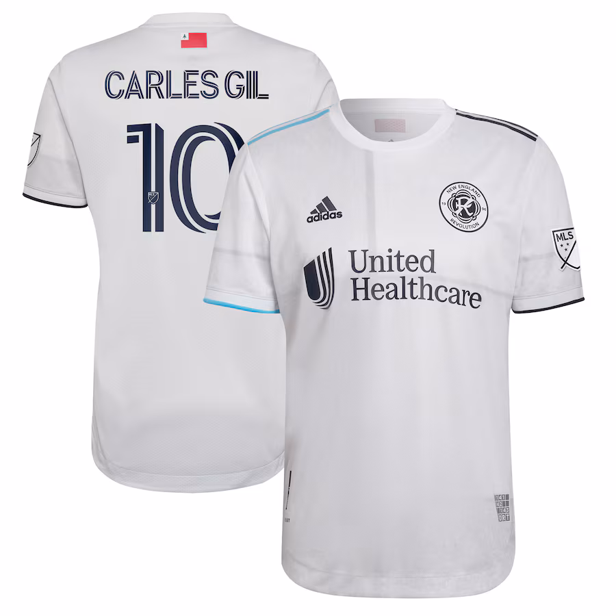 Men's New England Revolution Carles Gil adidas White 2022 Secondary Authentic Player Jersey - ujerseystore