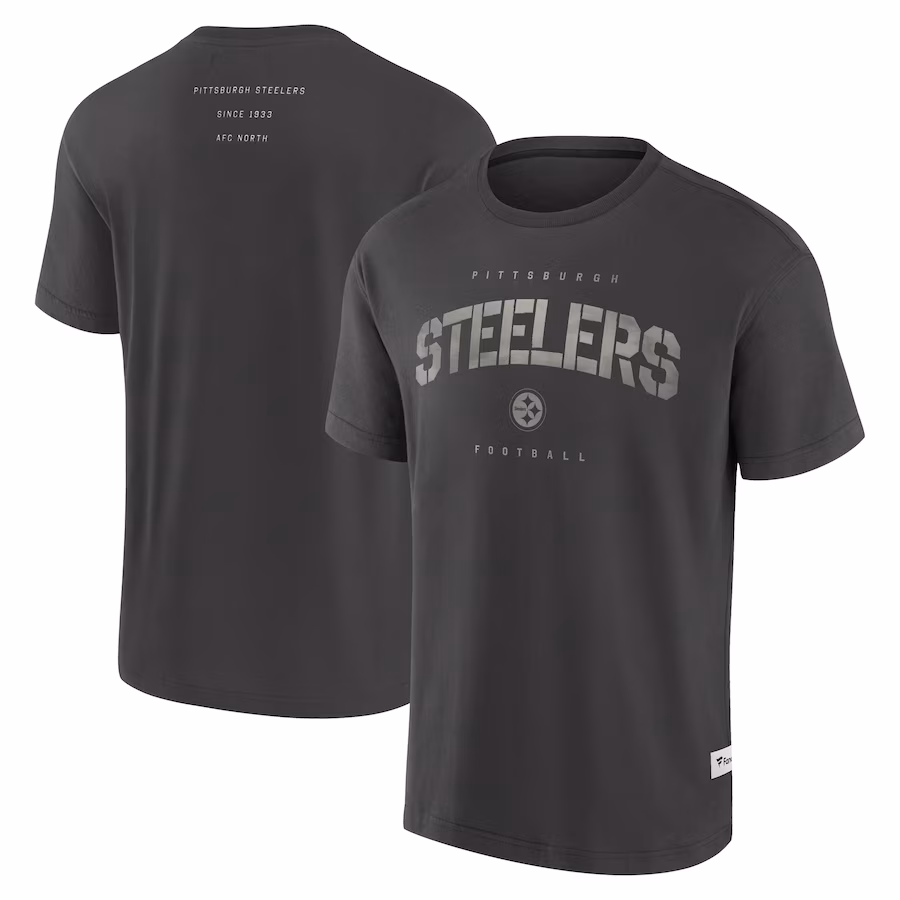 Men's Pittsburgh Steelers Fanatics Charcoal Elements Weathered Tonal Future Ground T-Shirt - ujerseystore