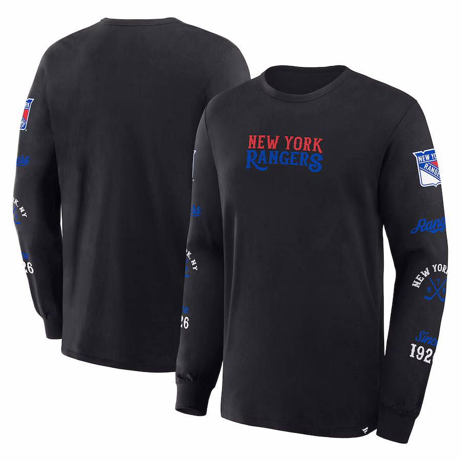 Men's New York Rangers Fanatics Black Boxed In Legacy Long Sleeve T-Shirt - ujerseystore