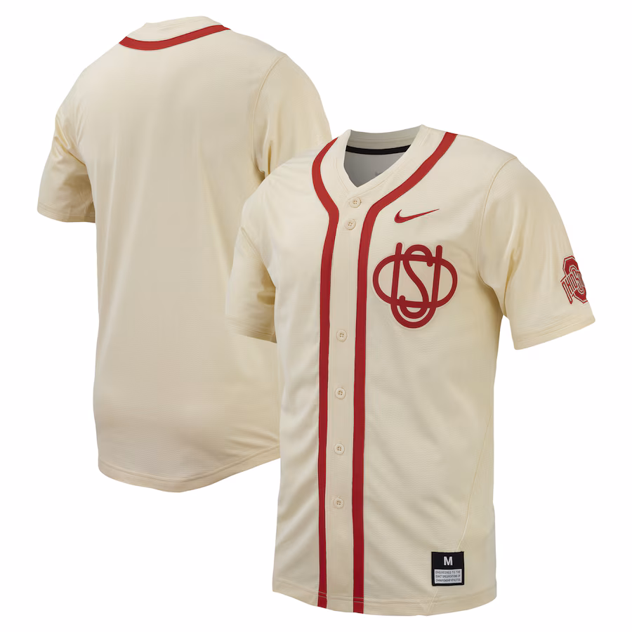 Men's Nike Cream Ohio State Buckeyes Replica Full-Button Baseball Jersey - ujerseystore