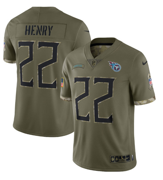 Men's Tennessee Titans #22 Derrick Henry 2022 Olive Salute To Service Limited Stitched Jersey - ujerseystore
