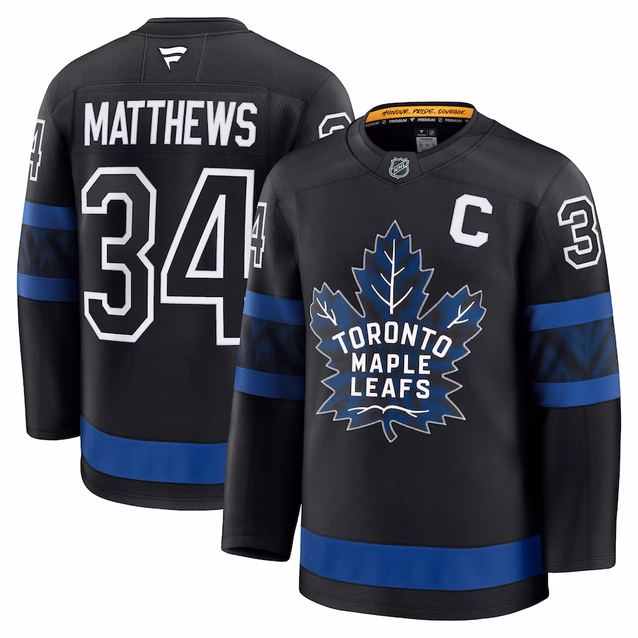 Men's Toronto Maple Leafs Auston Matthews Fanatics Black Captain Patch Alternate Premium Jersey - ujerseystore