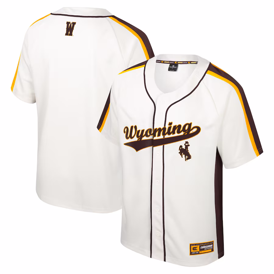 Men's Colosseum Cream Wyoming Cowboys Ruth Button-Up Baseball Jersey - ujerseystore