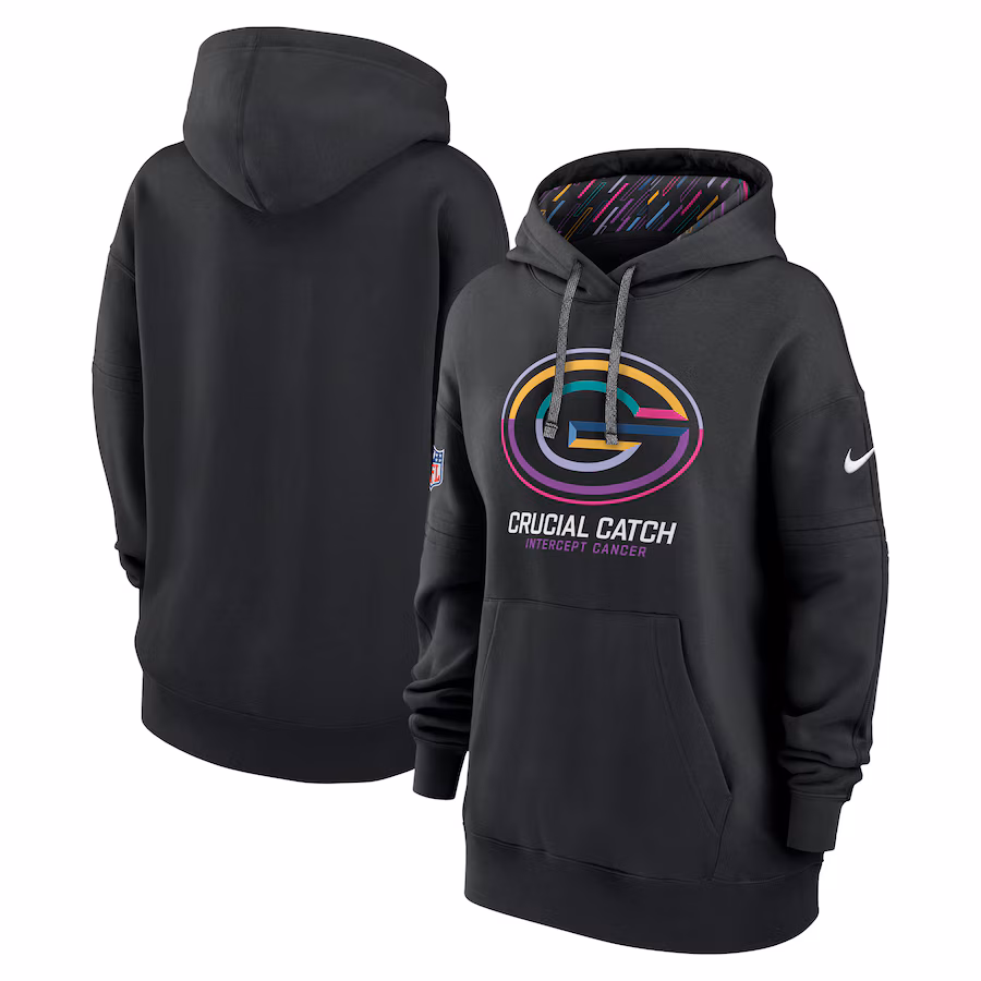 Women's Green Bay Packers  Nike Black 2024 NFL Crucial Catch Club Pullover Hoodie - ujerseystore