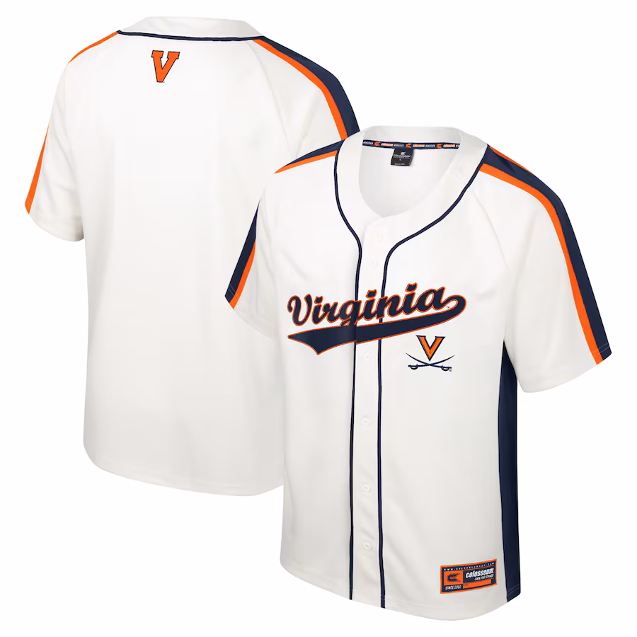 Men's Colosseum Cream Virginia Cavaliers Ruth Button-Up Baseball Jersey - ujerseystore