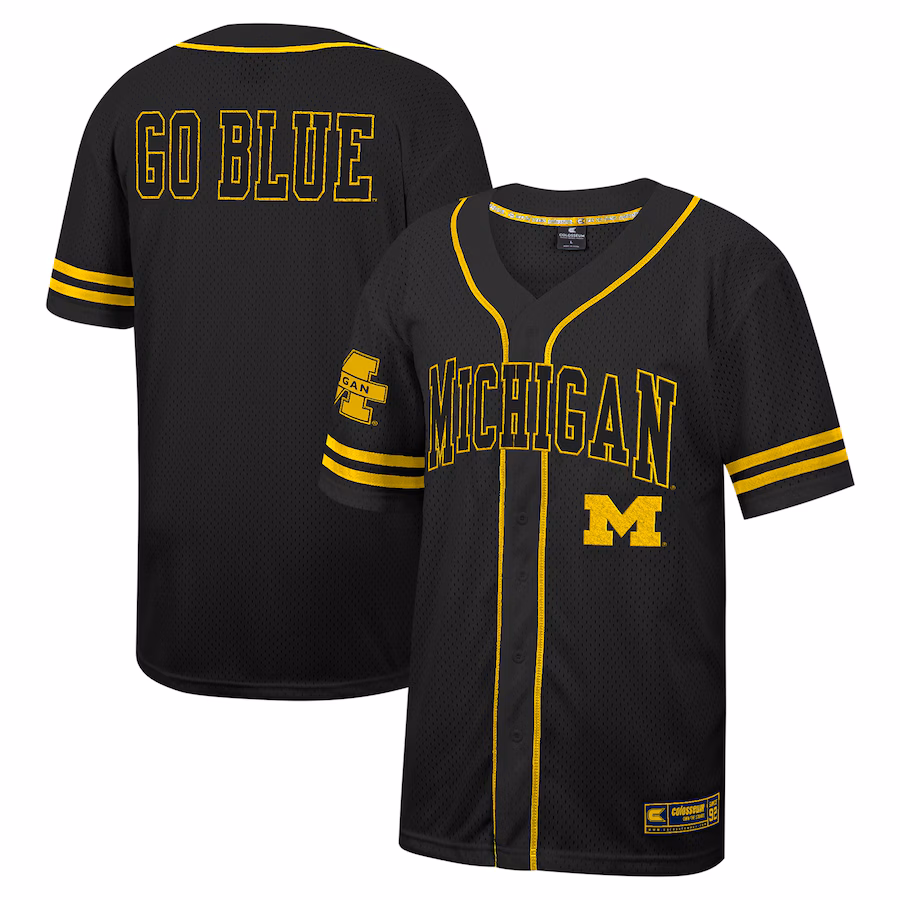 Men's Colosseum Black Michigan Wolverines Free Spirited Mesh Button-Up Baseball Jersey - ujerseystore