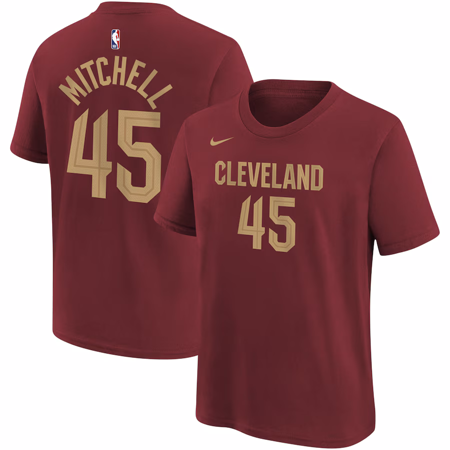 Youth Cleveland Cavaliers Donovan Mitchell Nike Wine Icon Edition Name & Number T-Shirt - ujerseystore