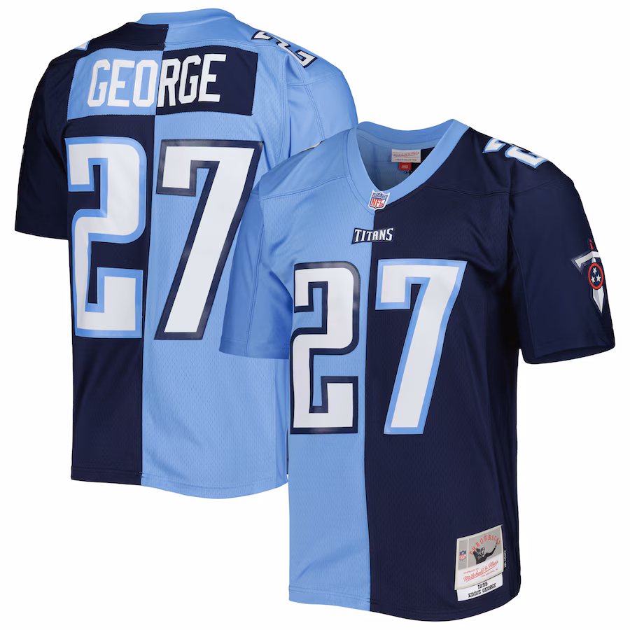 Men's Tennessee Titans Eddie George Mitchell & Ness Navy/Light Blue 1999 Split Legacy Replica Jersey - ujerseystore