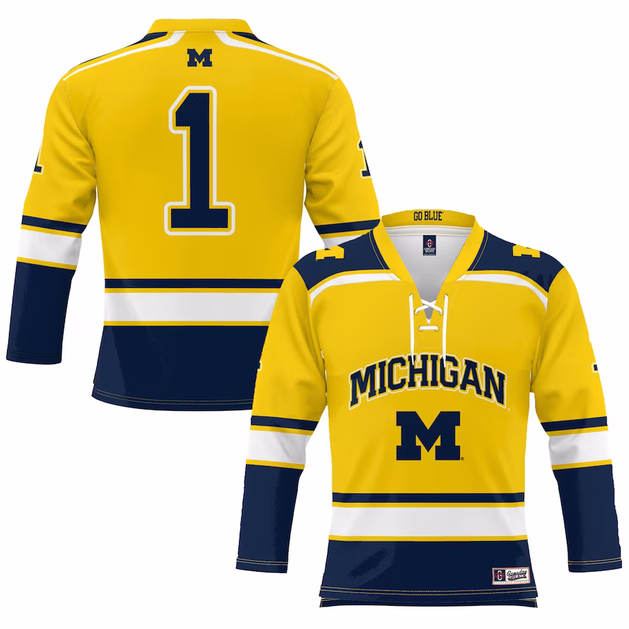#1 Michigan Wolverines GameDay Greats Youth Hockey Jersey - Maize - ujerseystore