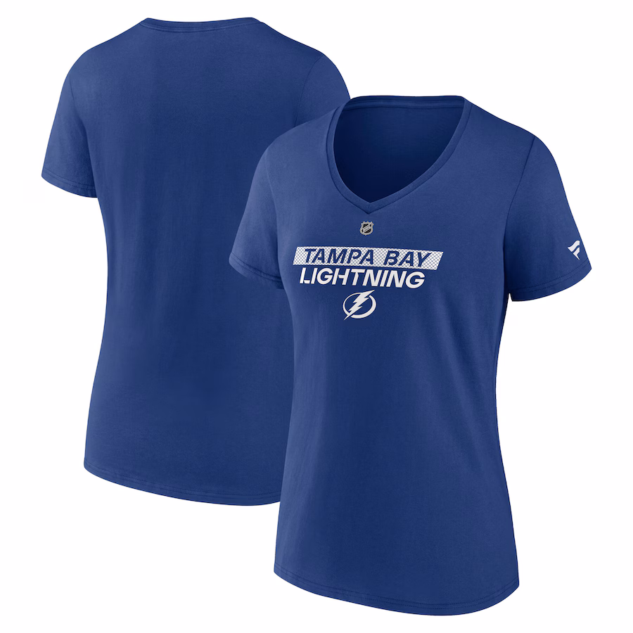 Women's Tampa Bay Lightning Fanatics Blue Authentic Pro Core Primary V-Neck T-Shirt - ujerseystore