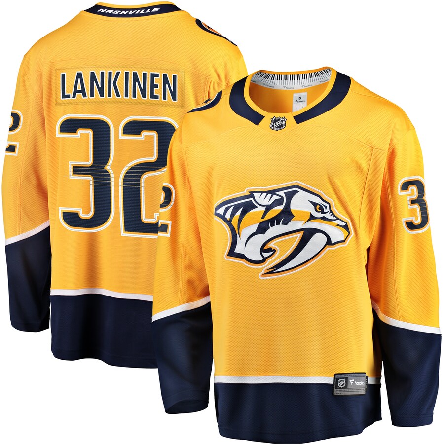 Men's Nashville Predators Kevin Lankinen Fanatics Branded Gold Home Breakaway Player Jersey - ujerseystore