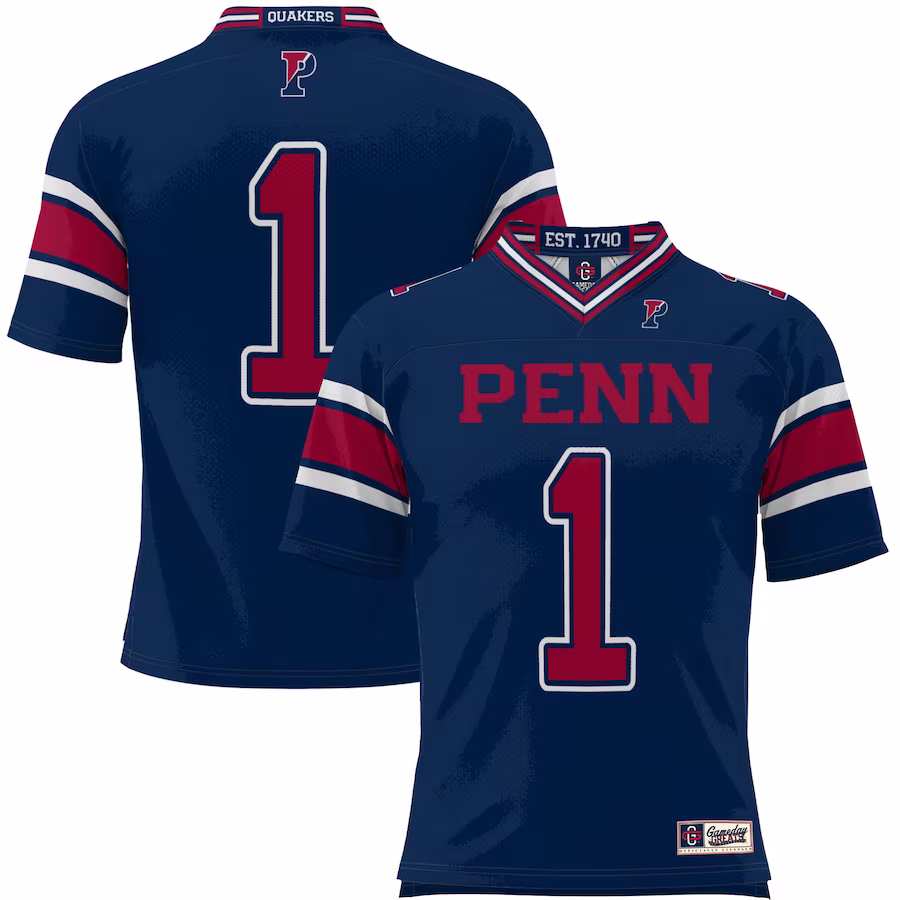 #1 Pennsylvania Quakers GameDay Greats Youth Endzone Football Jersey - Navy - ujerseystore