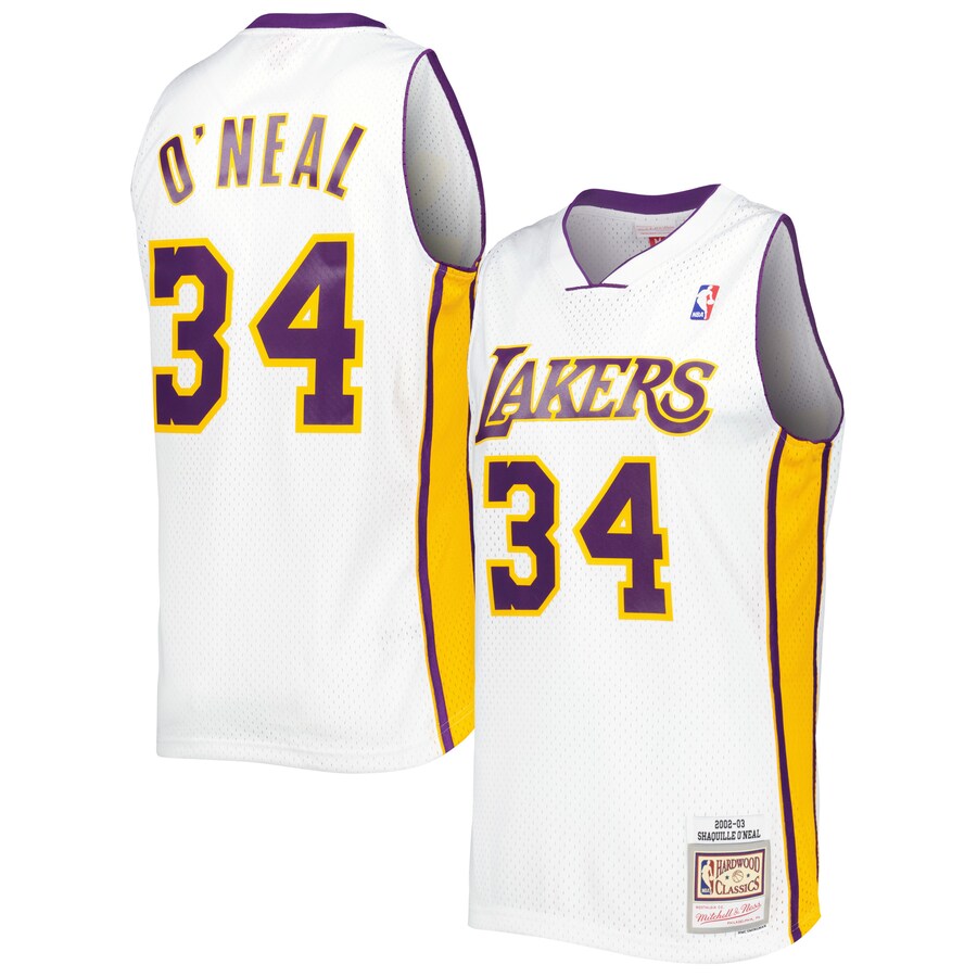 Men's Los Angeles Lakers Shaquille O'Neal Mitchell & Ness White 2001/02 Hardwood Classics Swingman Jersey - ujerseystore