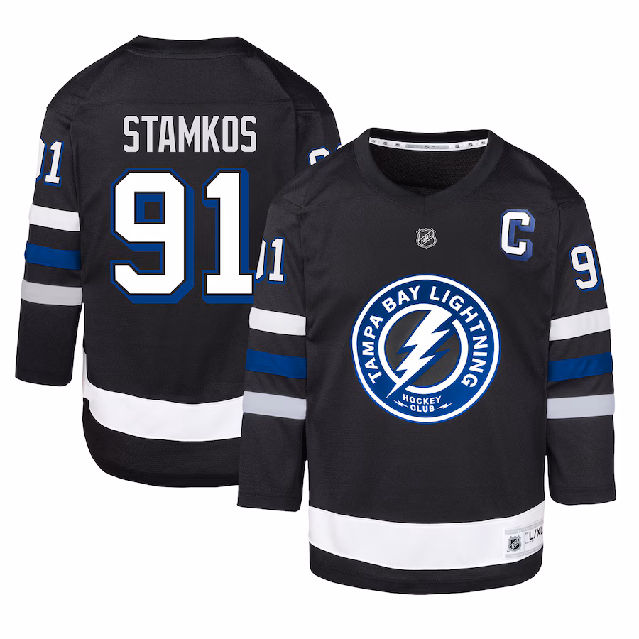 Youth Tampa Bay Lightning Steven Stamkos Black Alternate Replica Player Jersey - ujerseystore