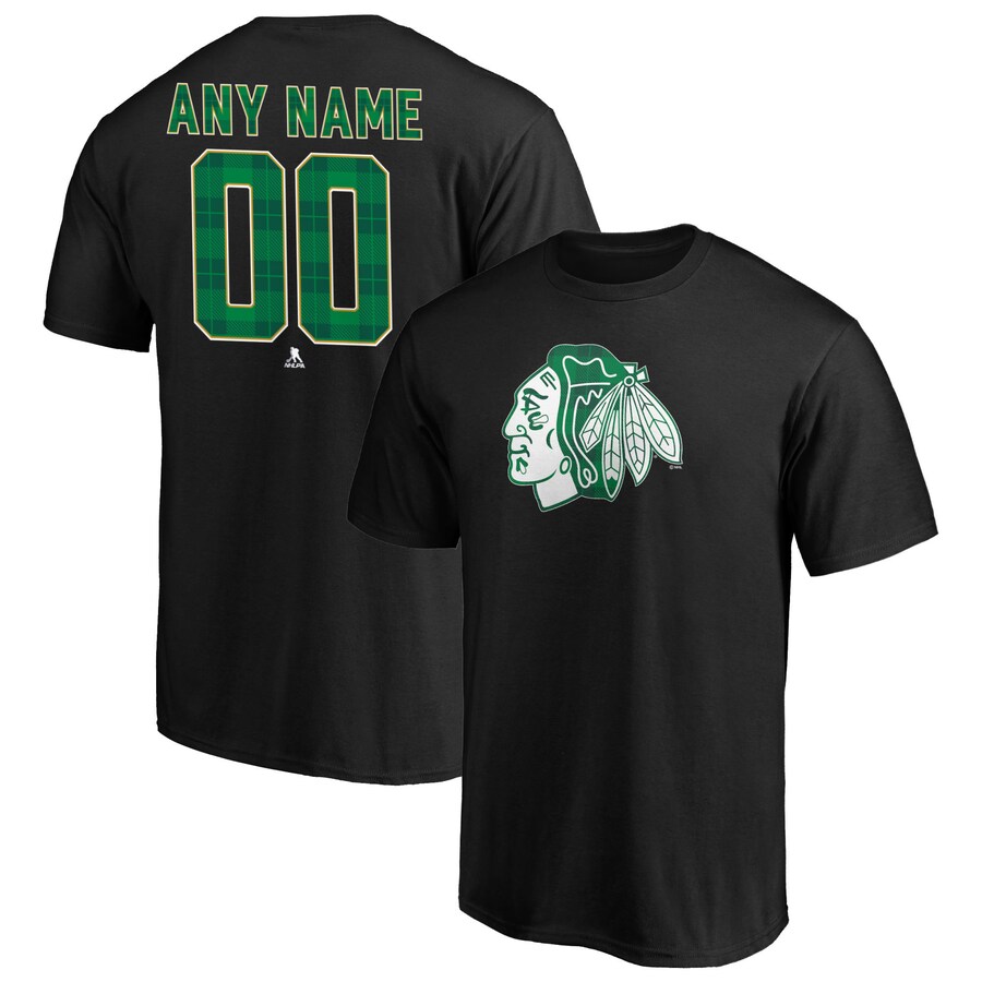 Men's Chicago Blackhawks Black Emerald Plaid Personalized Name & Number T-Shirt - ujerseystore
