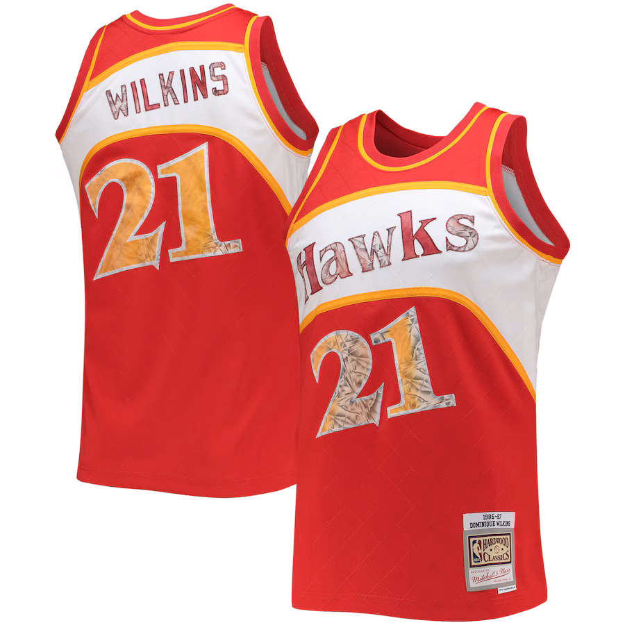 Men's Atlanta Hawks Dominique Wilkins Mitchell & Ness Red 1986/87 Hardwood Classics NBA 75th Anniversary Diamond Swingman Jersey - ujerseystore