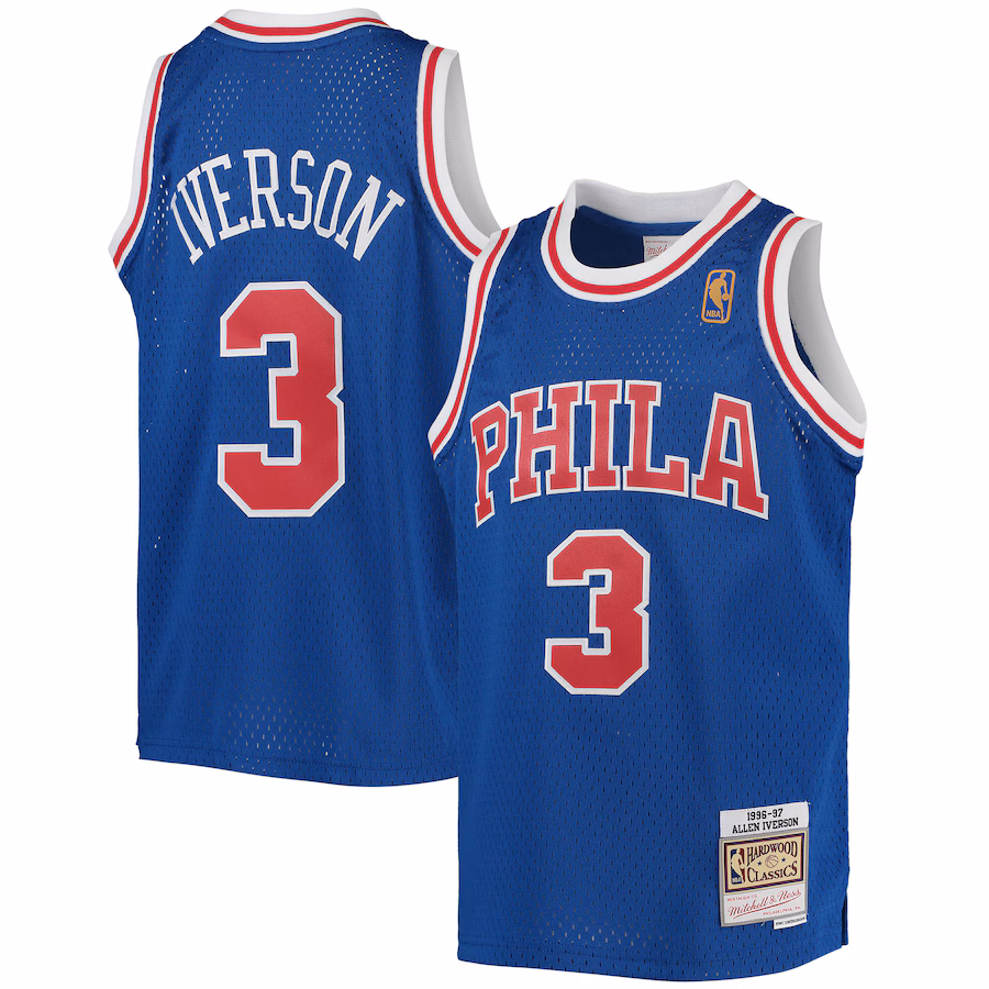 Youth Philadelphia 76ers Allen Iverson Mitchell & Ness Royal 1996/97 Hardwood Classics Swingman Throwback Jersey - ujerseystore