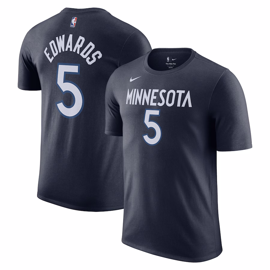 Men's Minnesota Timberwolves Anthony Edwards Nike Navy Icon 2022/23 Name & Number T-Shirt - ujerseystore