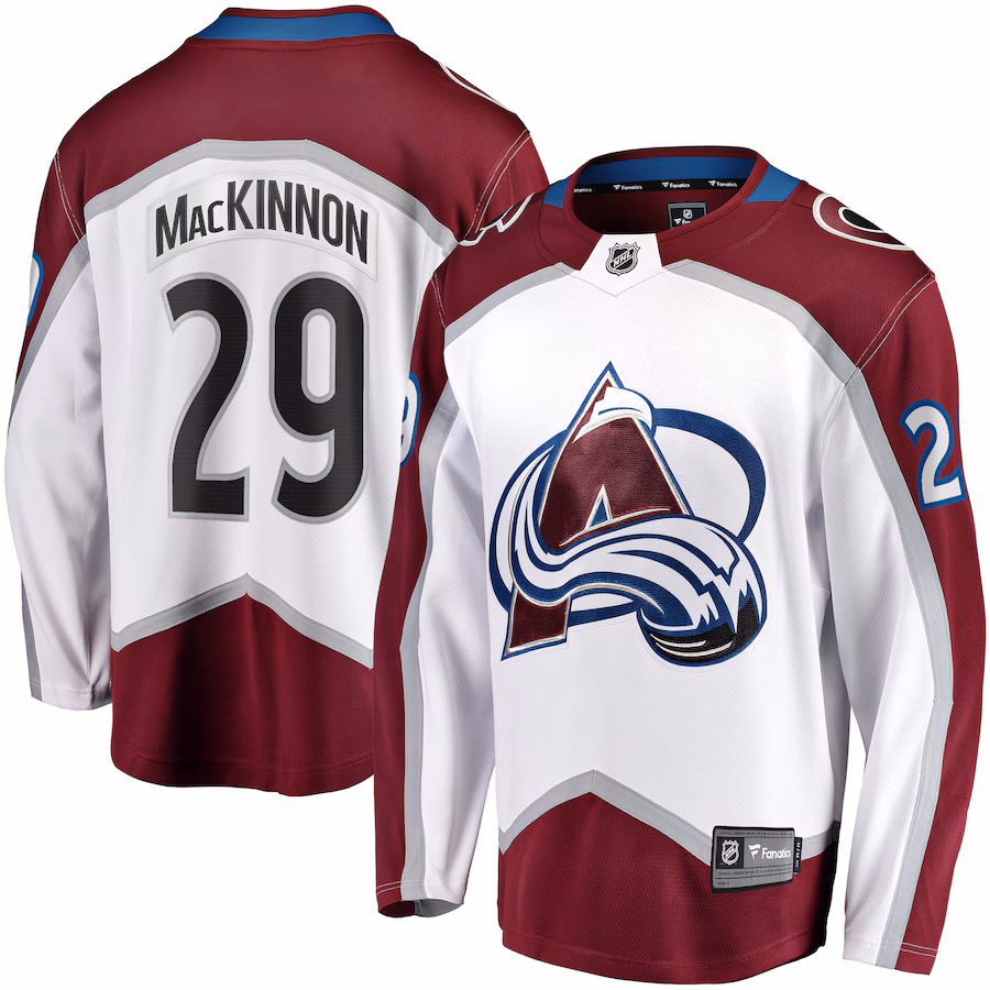 Men's Colorado Avalanche Nathan MacKinnon Fanatics White Away Premier Breakaway Player Jersey - ujerseystore