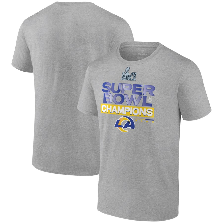 Men's Los Angeles Rams Fanatics Heathered Gray Super Bowl LVI Champions Locker Room Trophy Collection T-Shirt - ujerseystore