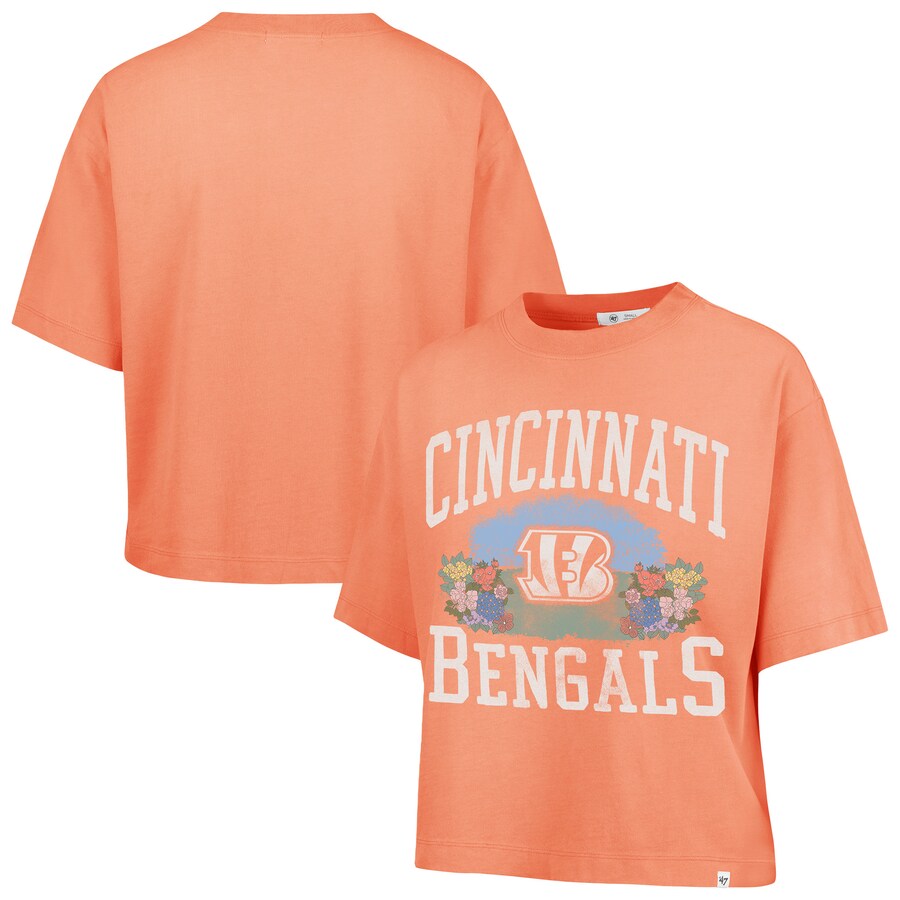 Women's Cincinnati Bengals  '47 Orange Florentina Montauk Cropped T-Shirt - ujerseystore