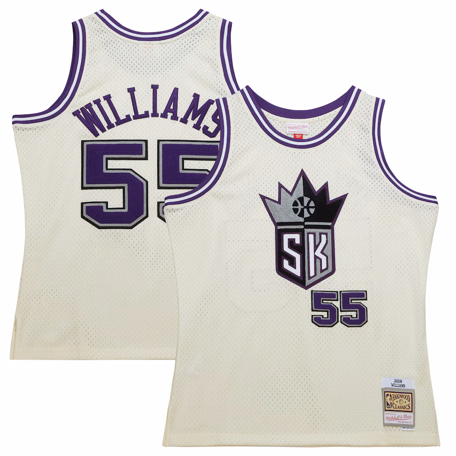 Men's Sacramento Kings Jason Williams Mitchell & Ness Cream Chainstitch Swingman Jersey - ujerseystore