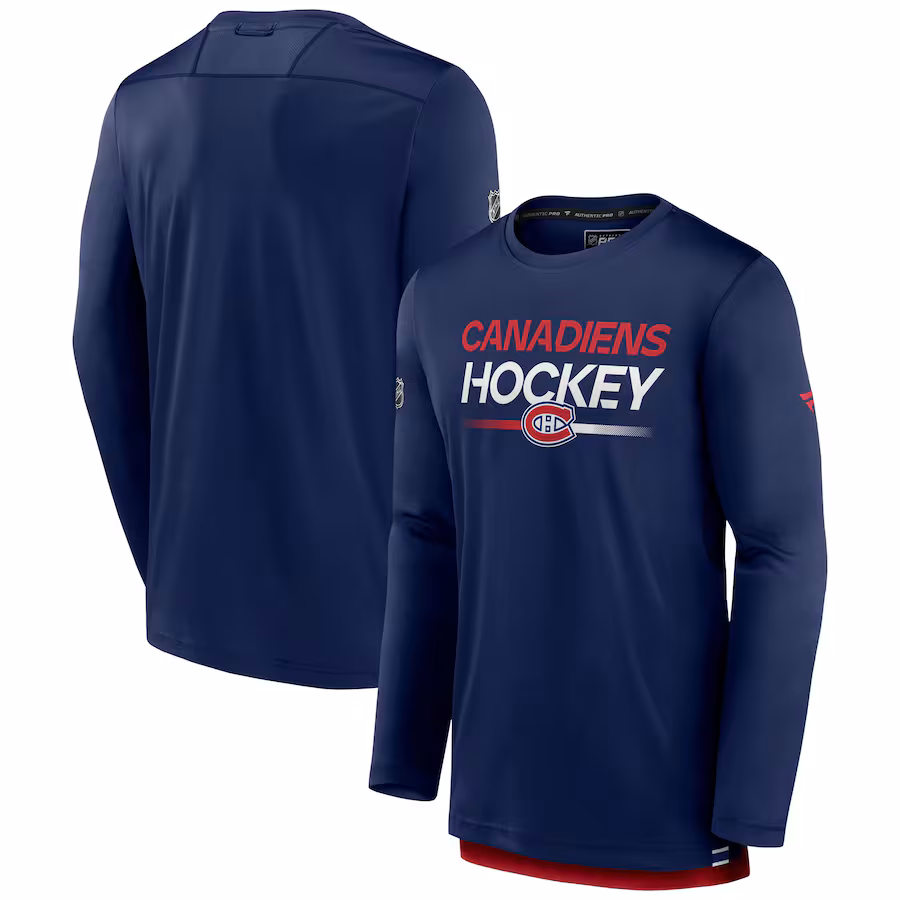 Men's Montreal Canadiens Fanatics Navy Authentic Pro Tech Long Sleeve T-Shirt - ujerseystore