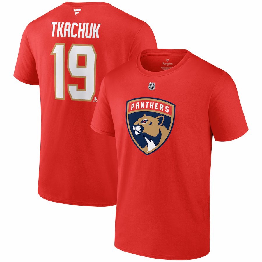 Men's Florida Panthers Matthew Tkachuk Fanatics Red Authentic Stack Name & Number T-Shirt - ujerseystore