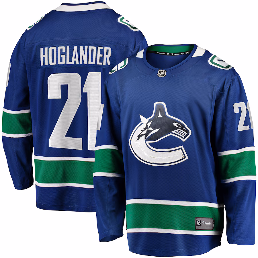 Men's Vancouver Canucks Nils Hoglander Fanatics Blue Home Premier Breakaway Player Jersey - ujerseystore