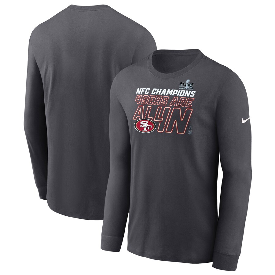 Men's San Francisco 49ers Nike Anthracite 2023 NFC Champions Locker Room Trophy Collection Long Sleeve T-Shirt - ujerseystore
