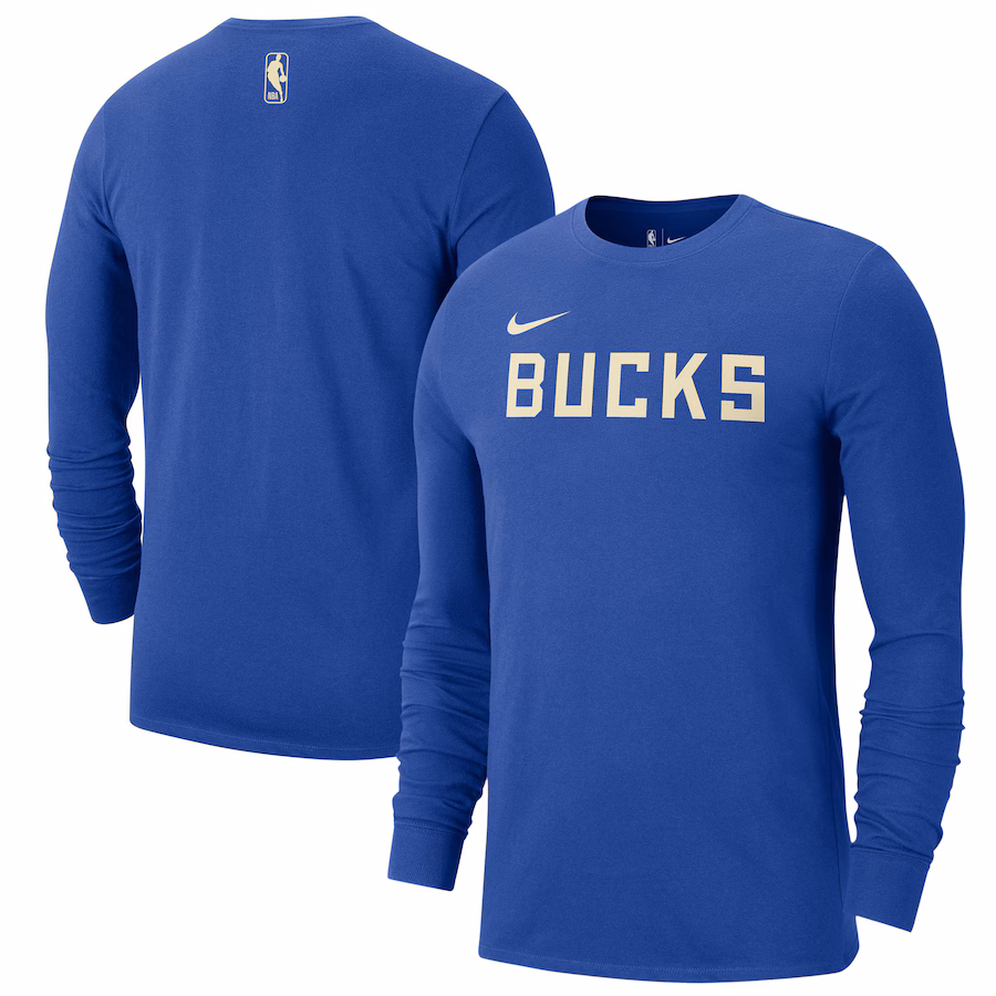 Men's Milwaukee Bucks Nike Royal 2024/25 City Edition Essential Logo Long Sleeve T-Shirt - ujerseystore