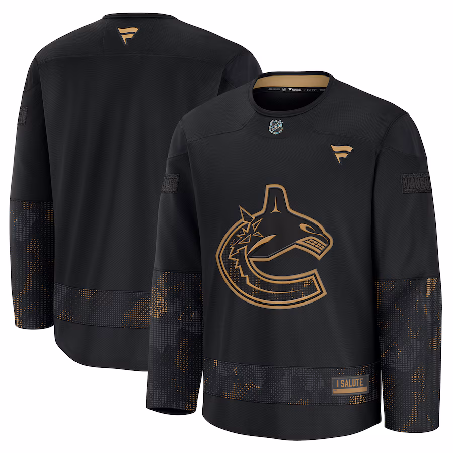 Men's Vancouver Canucks Fanatics Black 2024 Military Appreciation Practice Jersey - ujerseystore