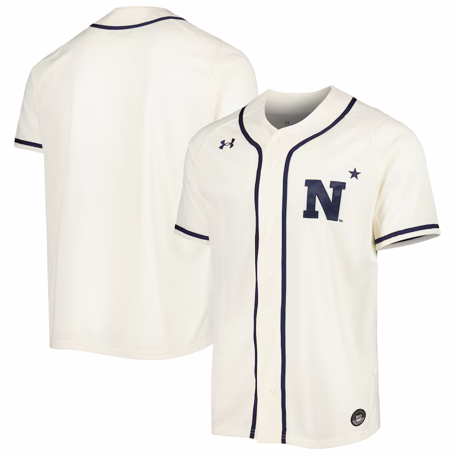 Men's Under Armour Cream Navy Midshipmen Replica Baseball Jersey - ujerseystore
