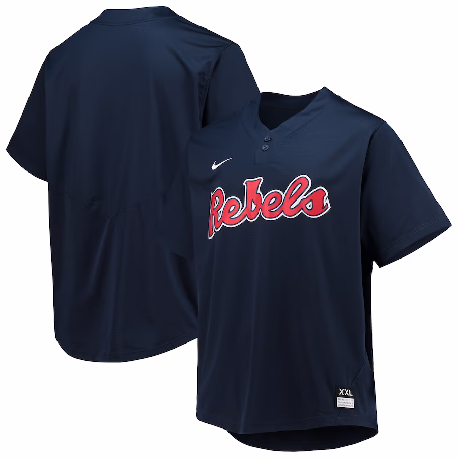 Ole Miss Rebels Nike Two-Button Replica Baseball Jersey - Navy - ujerseystore