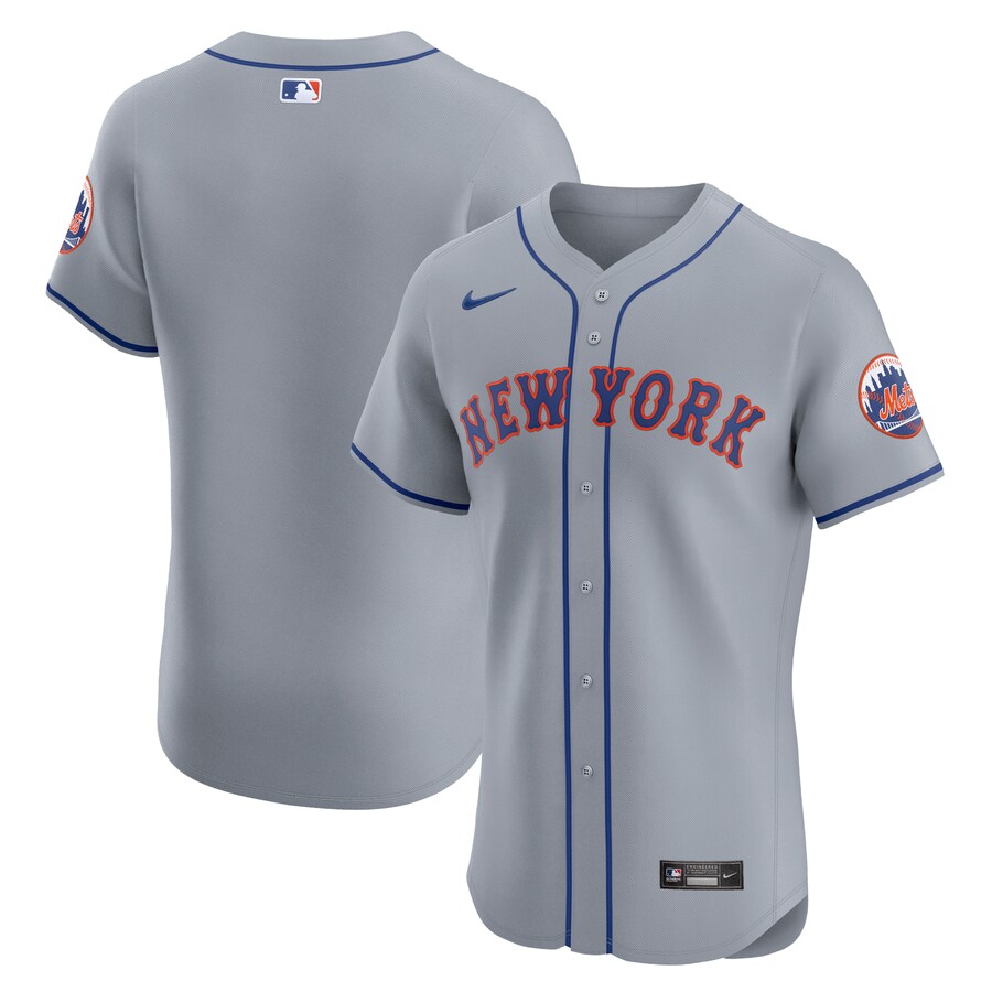 Men's New York Mets  Nike Gray Road Vapor Premier Elite Patch Jersey - ujerseystore