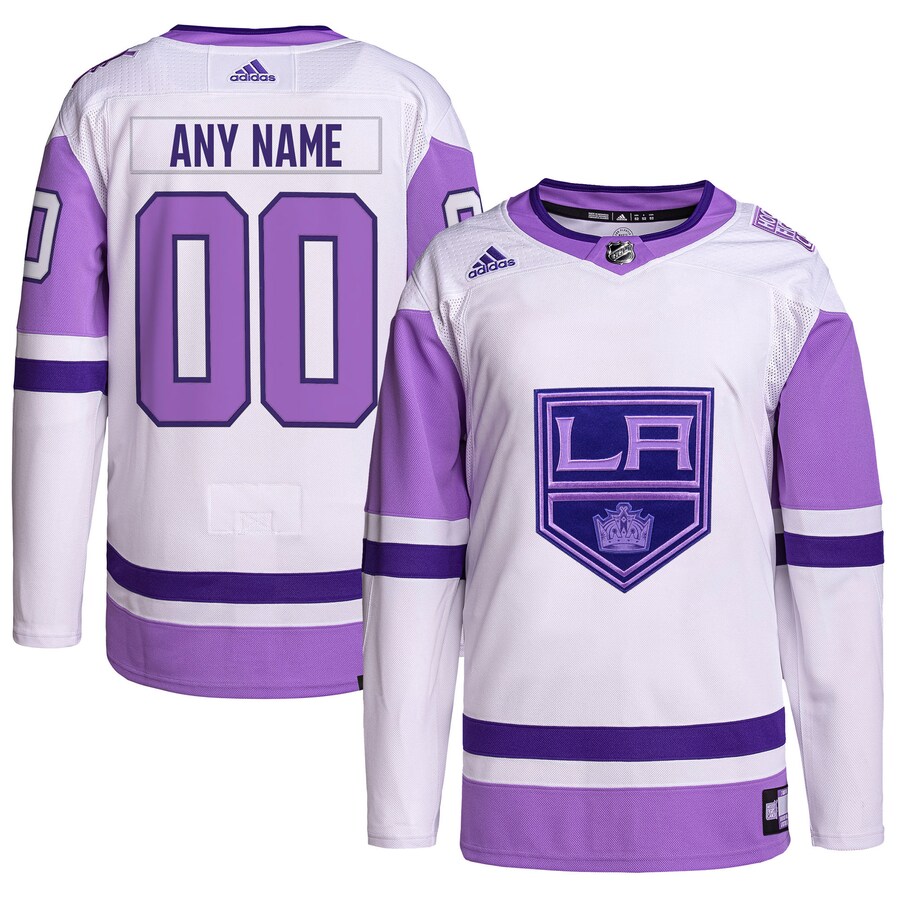 Men's Los Angeles Kings adidas White/Purple Hockey Fights Cancer Primegreen Authentic Custom Jersey - ujerseystore