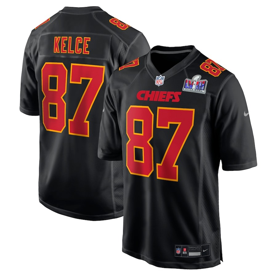 Men's Kansas City Chiefs Travis Kelce Nike Black Super Bowl LVIII Carbon Fashion Game Player Jersey - ujerseystore