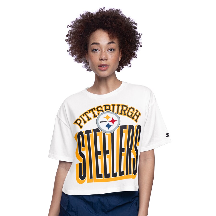 Women's Pittsburgh Steelers  Starter White Play the Ball Boxy Cropped T-Shirt - ujerseystore
