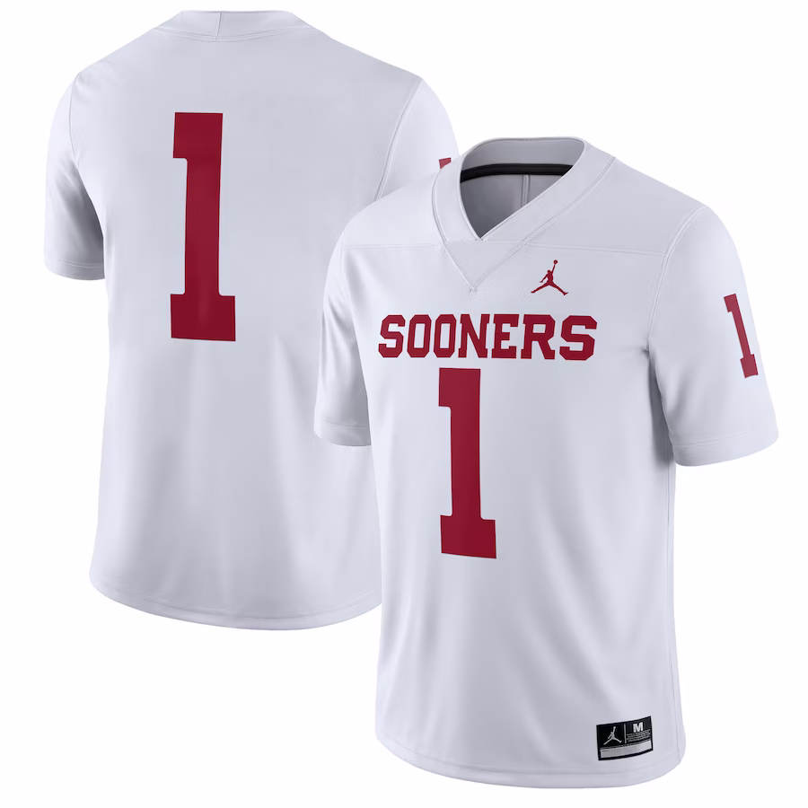 Oklahoma Sooners Jordan Brand #1 Away Game Jersey - White - ujerseystore