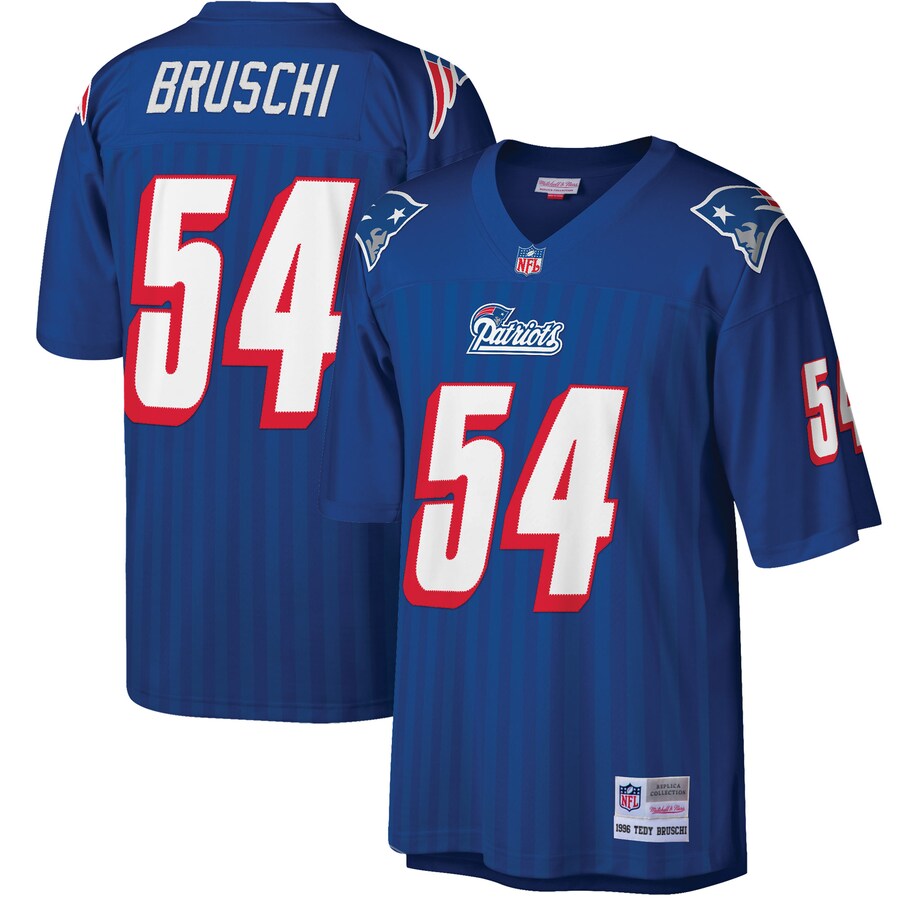 Men's New England Patriots Tedy Bruschi Mitchell & Ness Royal Big & Tall 1996 Retired Player Replica Jersey - ujerseystore