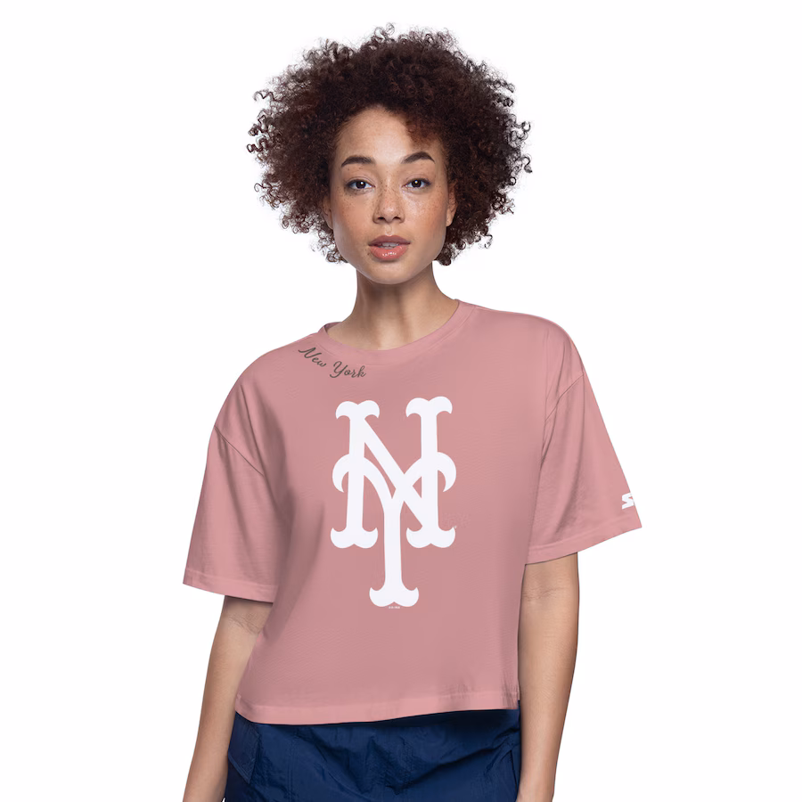 Women's New York Mets Starter Pink Play the Ball Boxy Cropped T-Shirt - ujerseystore