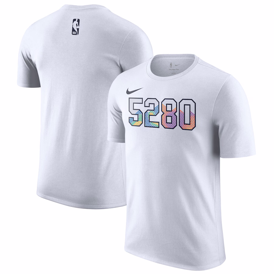 Men's Denver Nuggets Nike White 2024/25 City Edition Essential Logo T-Shirt - ujerseystore
