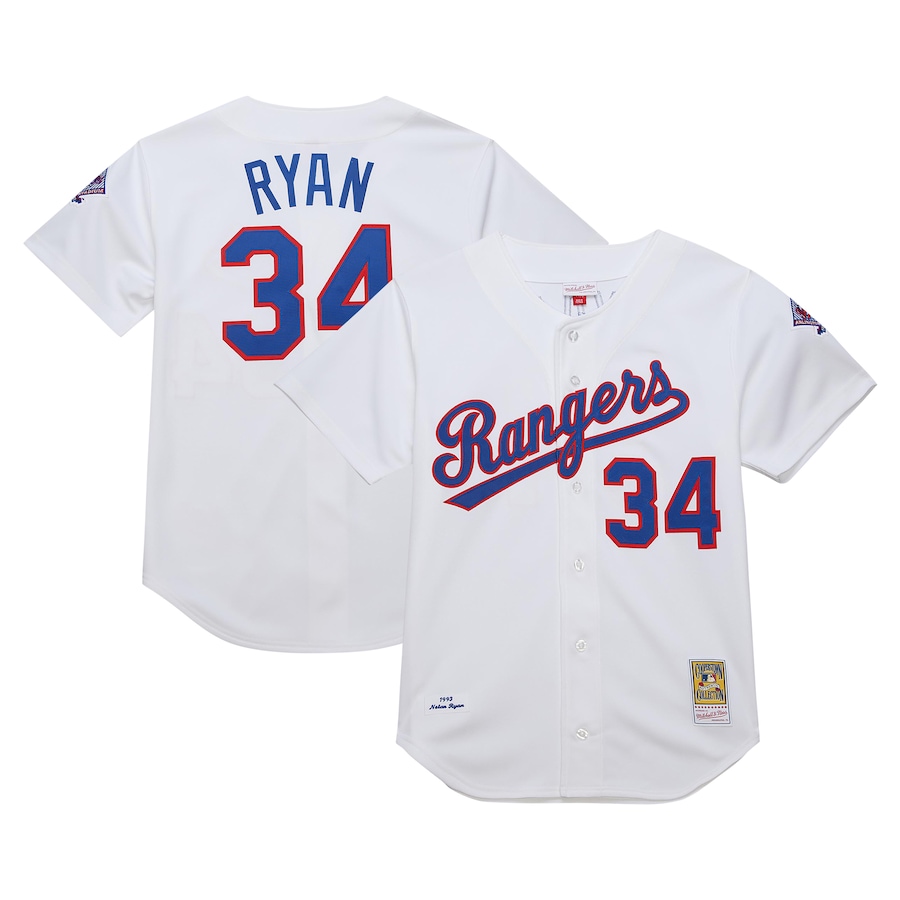 Men's Texas Rangers Nolan Ryan Mitchell & Ness White 1993 Cooperstown Collection Authentic Jersey - ujerseystore