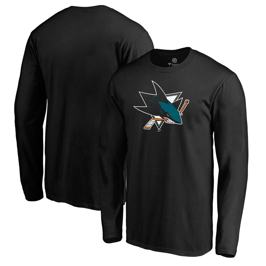 Men's San Jose Sharks Fanatics Black Core Logo Long Sleeve T-Shirt - ujerseystore