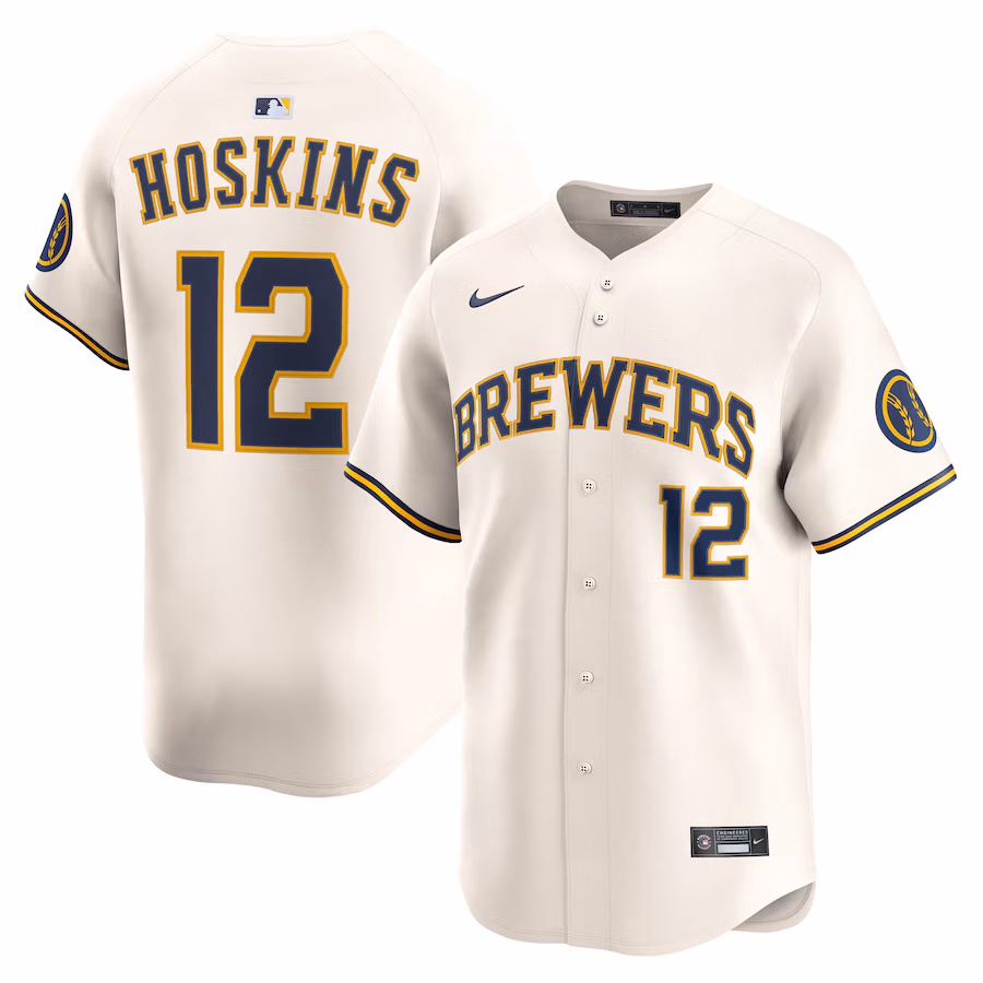 Men's Milwaukee Brewers Rhys Hoskins Nike Cream Alternate Limited Player Jersey - ujerseystore